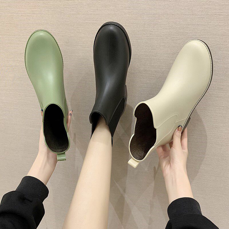 Japanese Spring Autumn Season Rain Shoes Women Han Short Barrel Anti Slip Kitchen Carwash Waterproof Shoes Adults Low Help Rain Boots Rubber Shoes