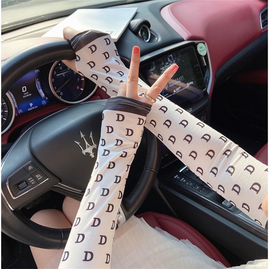 Japanese Sunscreen Sleeve Women's Summer Outdoor Drive English Letters Ice Cuff Gloves Anti UV