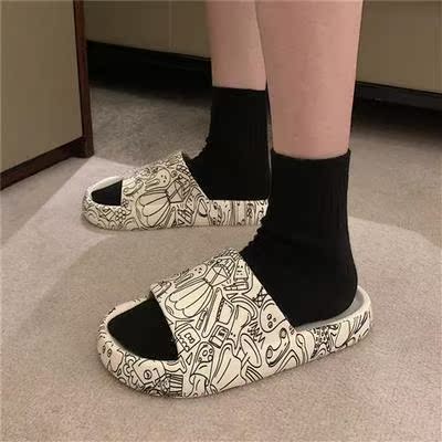 Japanese GP couple stepping on shit slippers summer EVA graffiti thick bottom home non-slip bath men and women sandals