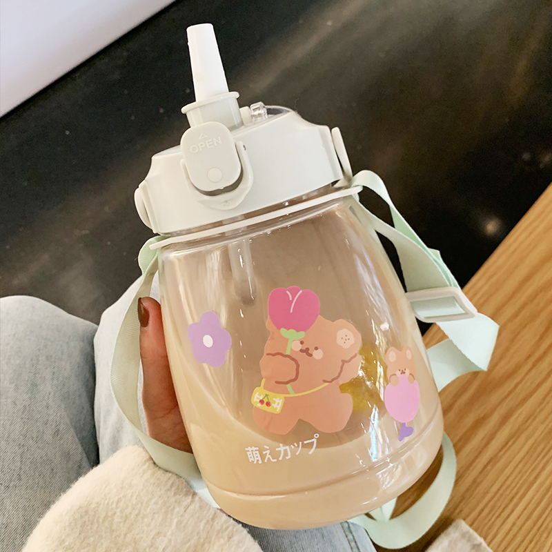 Japanese large-capacity water cup female high-value double-drinking pot belly cup portable high temperature resistant plastic student kettle