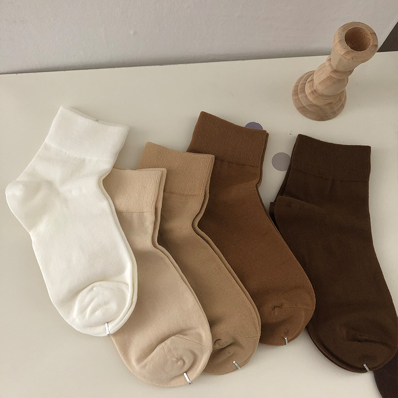 Japanese Morandi socks men and women in the tube socks thin section solid color autumn and winter Japanese series ins wild cotton socks