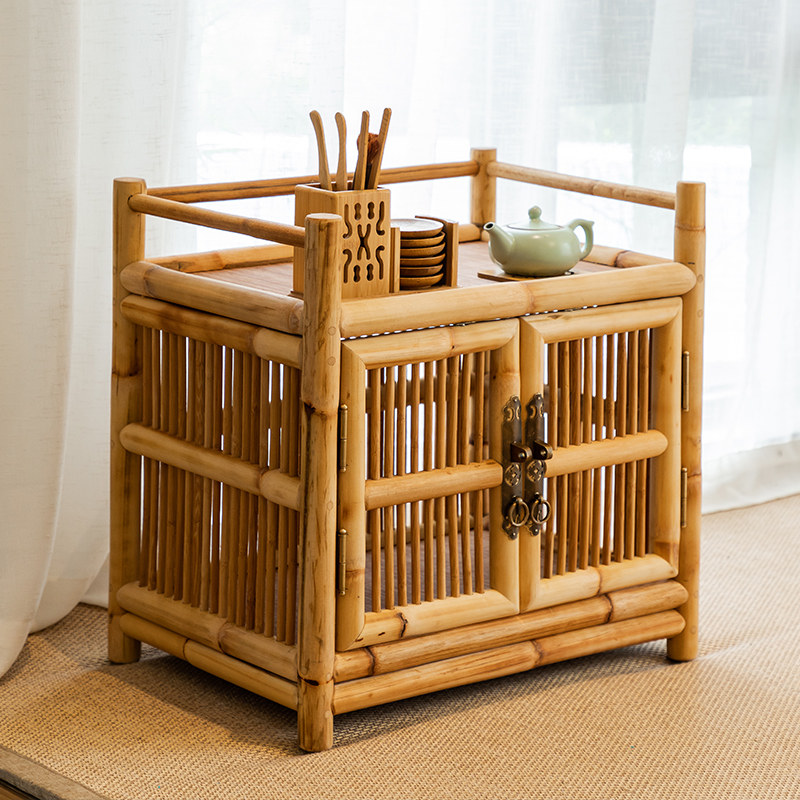 Simple short cabinet tea toilet cabinet bamboo vine plate to collect small cabinet dining bowl and solid wooden window cabinet