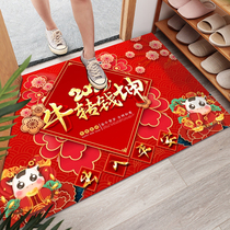 2021 New Years Gate Cushion Bull year floor Mat Decoration Red Festive Footbed Doorway Anti-Slip For the New Year Room Carpet