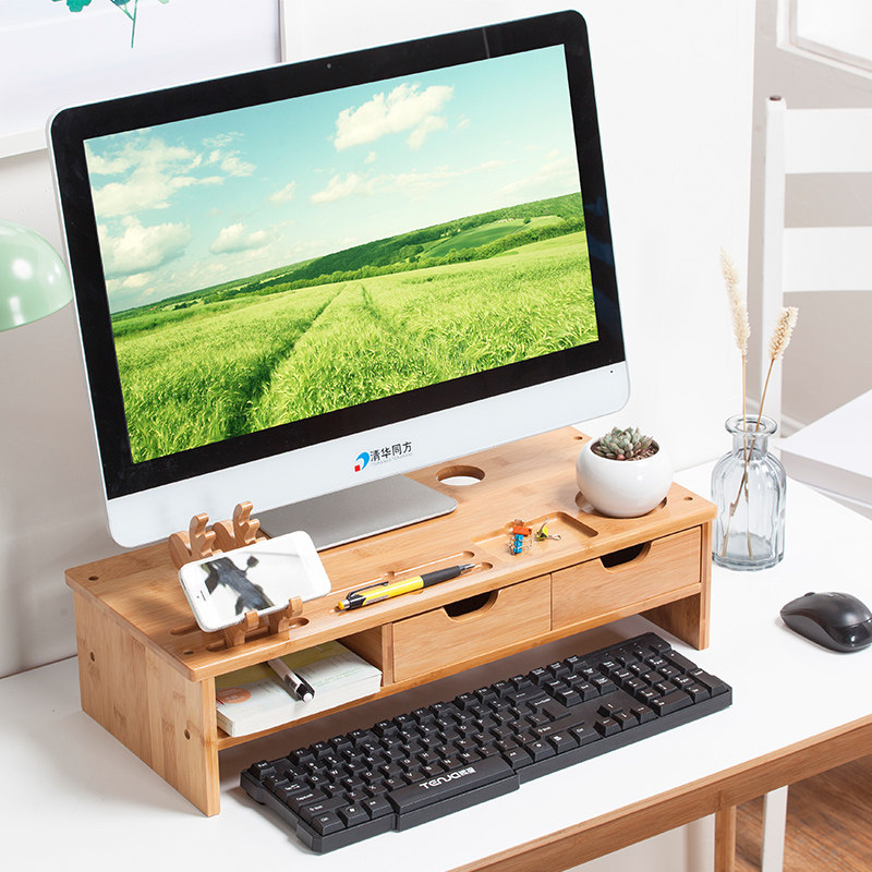 Nanzhu computer elevated desktop storage shelf solid wood base display raised bracket monitor shelf