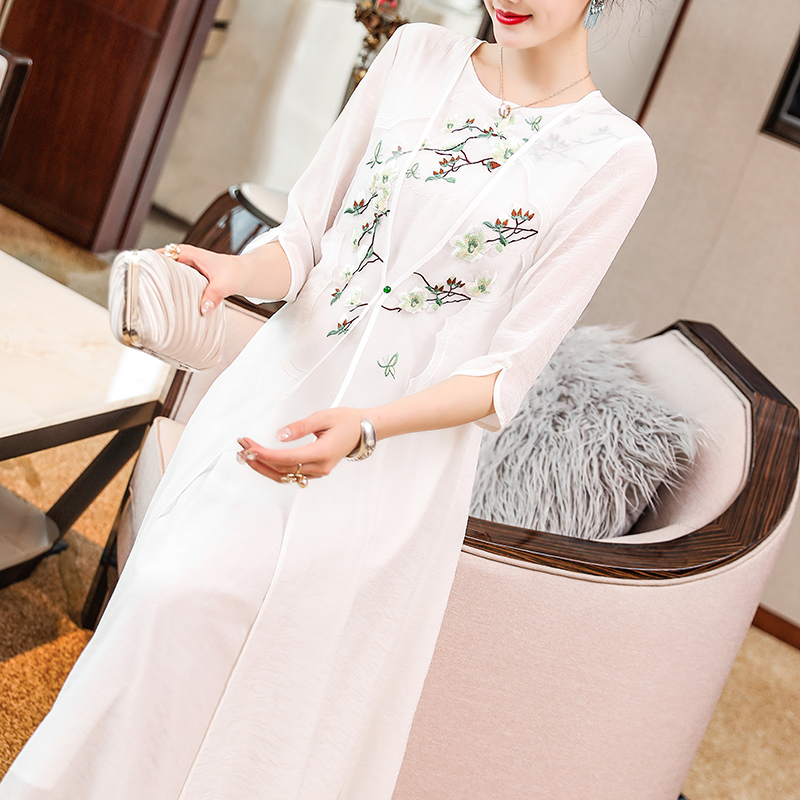 Two-piece fairy sling suspender skirt women's embroidery Zen tea clothes retro temperament Chinese style summer women's