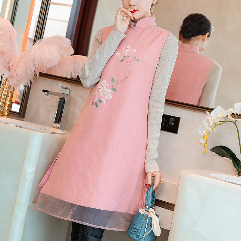 Art Retro China's improved Hanfu Chinese style Machia tea art costumes China Wind and women's clothing Zen Serie A women's autumn and winter