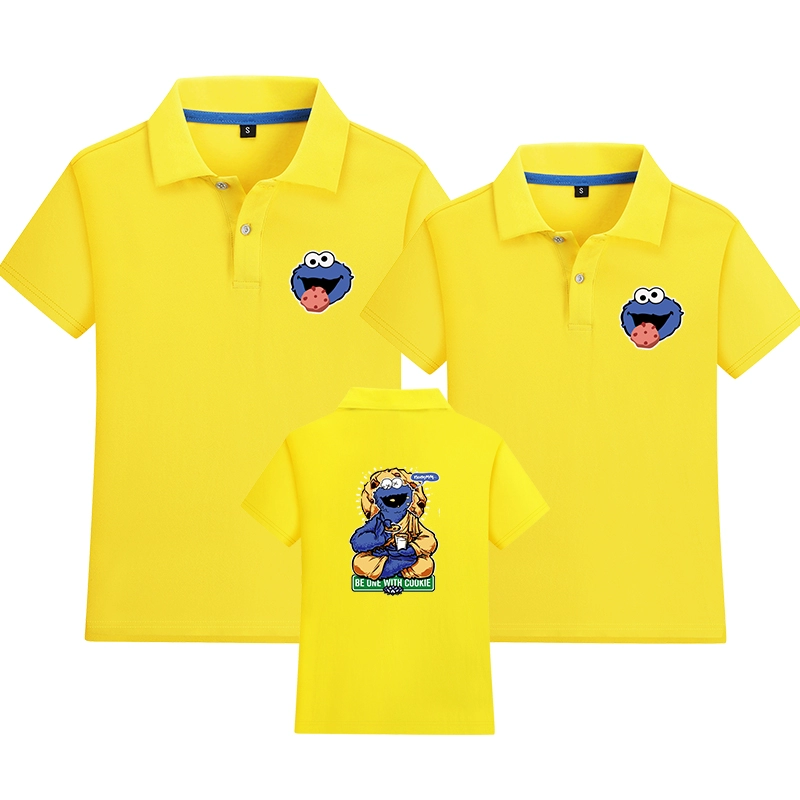 Quần áo trẻ em mùa xuân và mùa hè sản phẩm mới cho một gia đình gồm ba chiếc áo thun polo cao cấp ve áo thun ngắn tay Sesame Street Quần áo sáng tạo - Trang phục dành cho cha mẹ và con