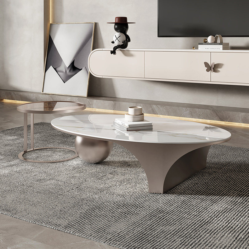 Namei style light luxury oval slate coffee table small apartment household now simple small coffee table TV cabinet combination