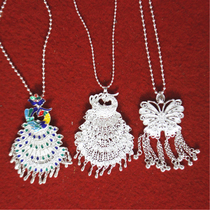 Silver necklace ethnic style peacock pendant long female necklace round beads Tibetan silver sweater chain