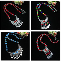 Bohemian national style handmade sweater chain original moon flower bead necklace female Tibetan accessories new