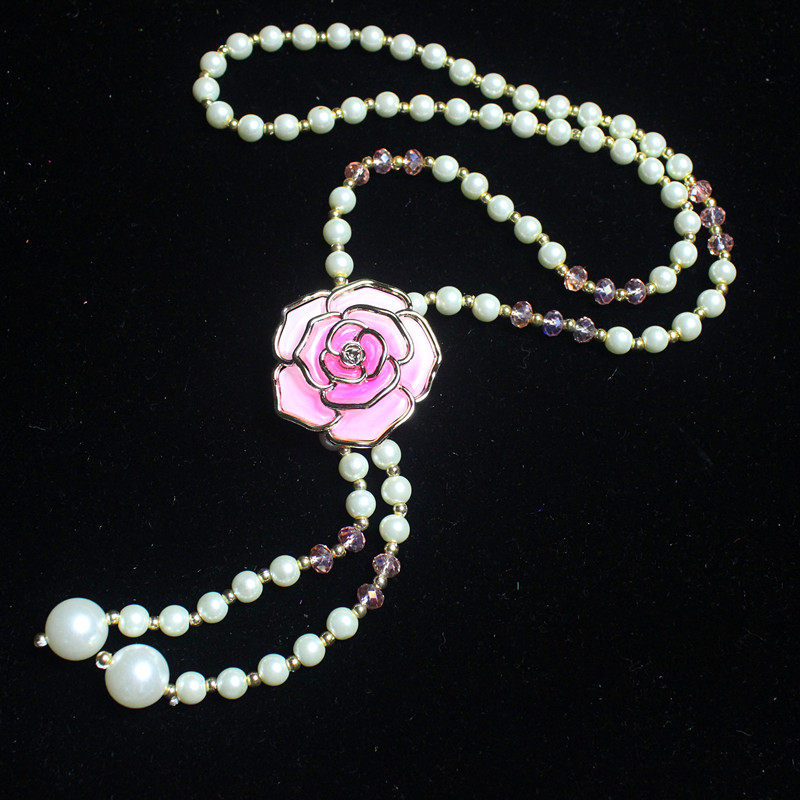 Rose crystal sweater chain long version necklace Women's accessories Korean wild fashion clothes decorations