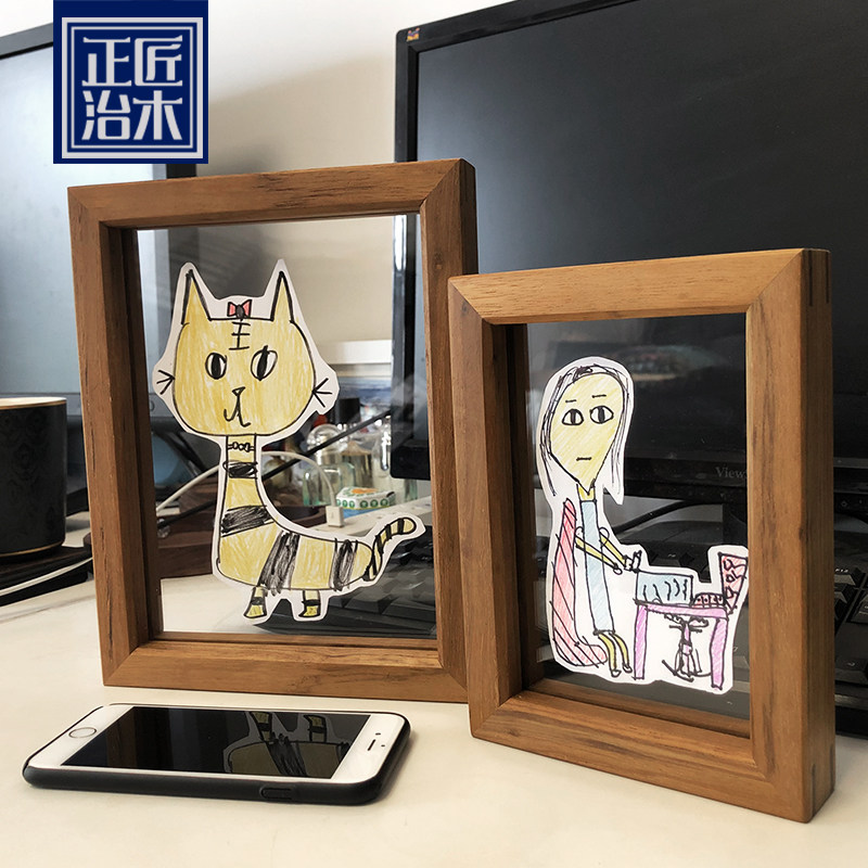 Solid wood photo frame tenon and mortise 6 inch black walnuts minimalist picture frame acrylic creative specimen 8 inch transparent frame tabletop pendulum piece