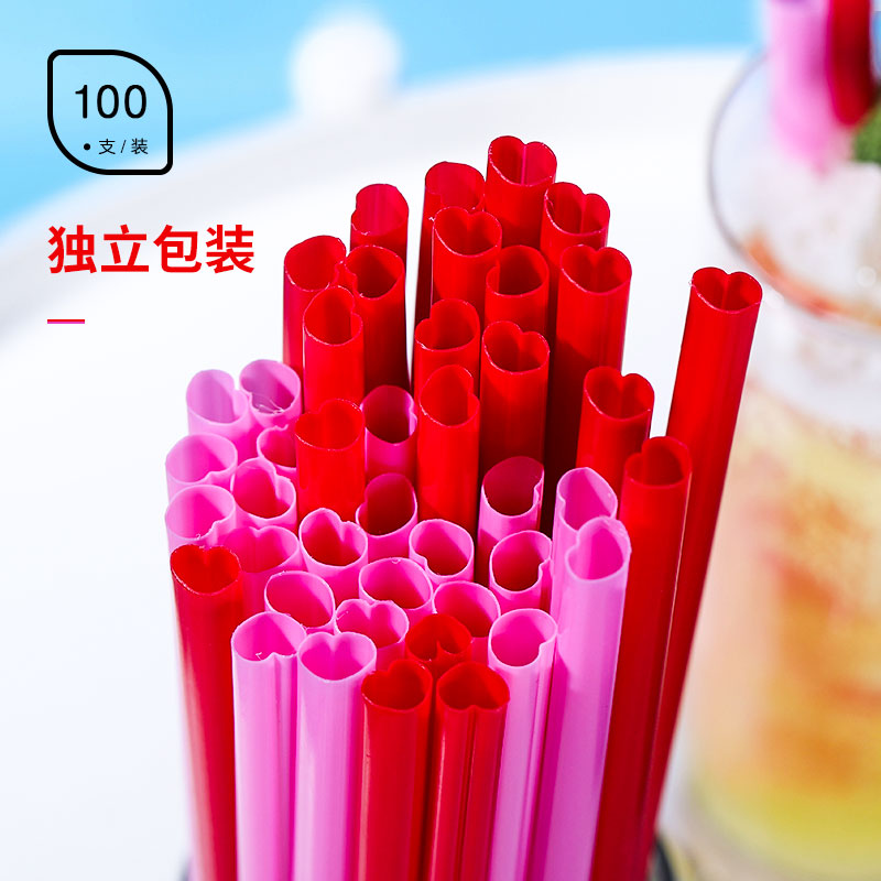Net Red Heart-shaped Straw Creative Personality Loving Disposable Plastic Drink Drink Drink Water Separately Independent Packaging