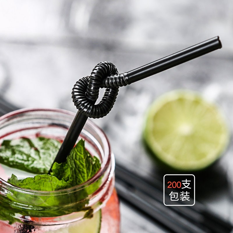 Elbow Black Straw Disposable Art Bar Cocktail Juice Drink Milk Tea Bendable Bend Long Bend Black
