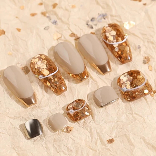 Японское металлическое блестящее медное украшение для ногтей для маникюра, популярно в интернете