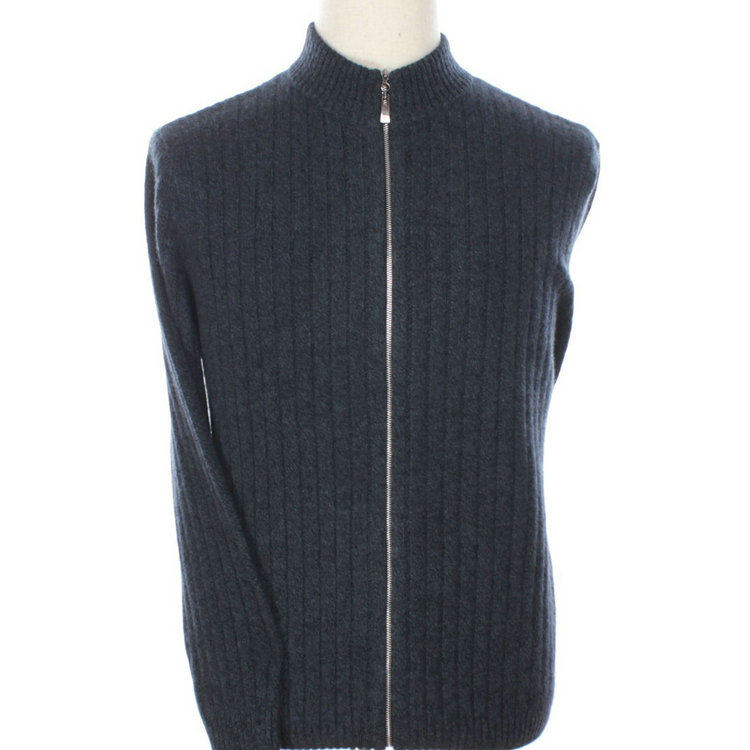 Autumn and winter young men's cashmere sweater solid color men's zipper half high neck cardigan sweater thick warm