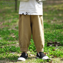 Boys pants spring and autumn new cotton and linen loose all-match boys Western style childrens casual Japanese childrens drawstring pants