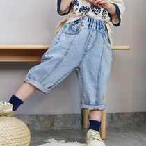 Boys  jeans 21 summer new mid-length pants western style Korean three-point pants washed loose casual childrens clothing childrens pants