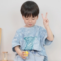 Boys  short-sleeved t-shirt summer new thin boys pure cotton childrens loose casual tie-dye printing childrens custom tide