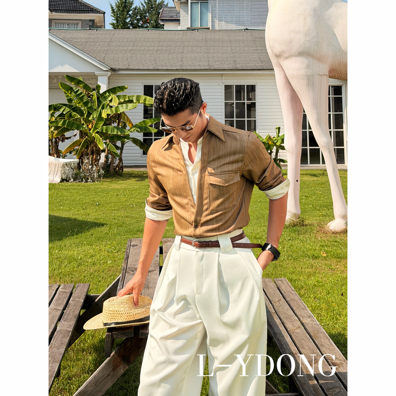 L-Ydong【Tencel Linen】Light Luxury Old Money Style Linen and Tencel Texture Patchwork Faux Two-Piece Shirt 8860 L-Ydong【Tencel Linen】Light Luxury Old Money Style Linen and Tencel Texture Patchwork Faux Two-Piece Shirt 8860