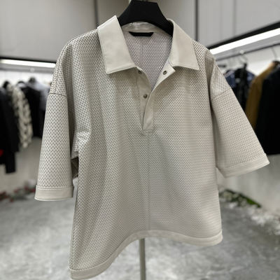 Genuine leather jacket, men's laser-punched non-lining short-sleeved POLO shirt, T-shirt, half-sleeved, cool and breathable 5333