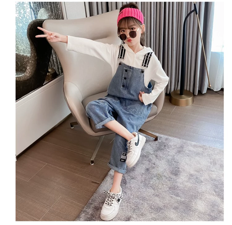 Yếm cô gái phong cách nước ngoài bộ đồ denim mùa xuân và mùa thu 2020 mới thời trang trẻ em mặc mùa thu Bộ đồ hai mảnh hàn quốc - Phù hợp với trẻ em