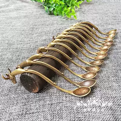 New pure copper Traditional Chinese medicine small copper spoon Traditional Chinese Medicine Museum exhibition products Old objects Antique brass Zodiac medicine spoon set