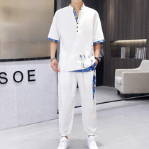 Sang Zhi Ruman clothing store individual store size men 2022 summer clothes casual Chinese style suit trend short sleeves
