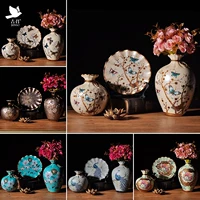 Bình gốm ba mảnh đồ trang trí châu Âu phòng khách thủ công sang trọng đồ nội thất trang sức nhà bộ quà tặng đồ dcor nhà cửa