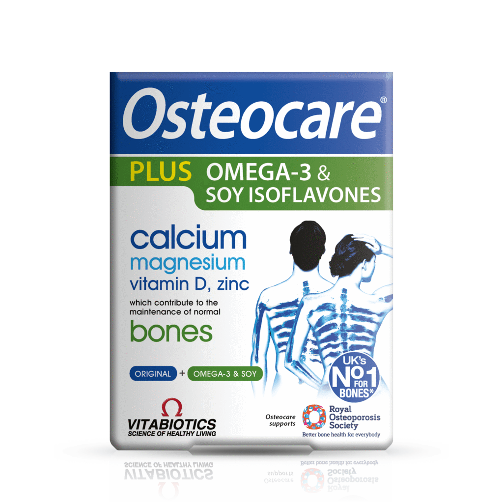 British OsteoCare Plus Supplements Calcium Feat Pieces Plus Soy Heterobrass and Fish Oil