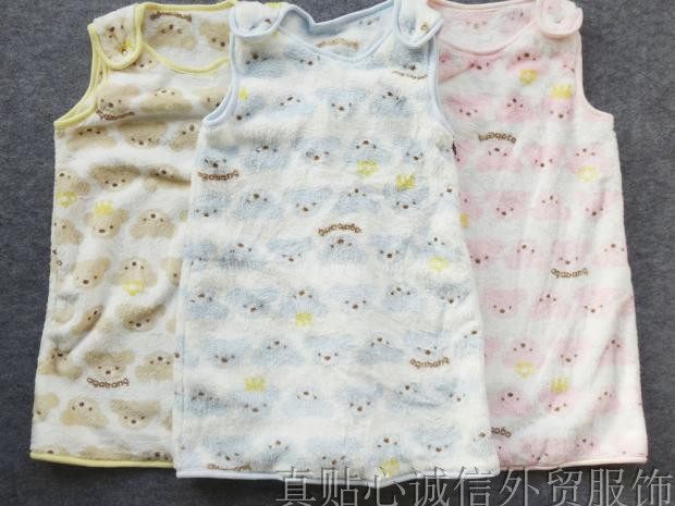 Foreign trade surplus material to make single male and female baby coral fleece sleeveless sleeping bag side zipper shoulder buckle vest style warm anti-kick quilt