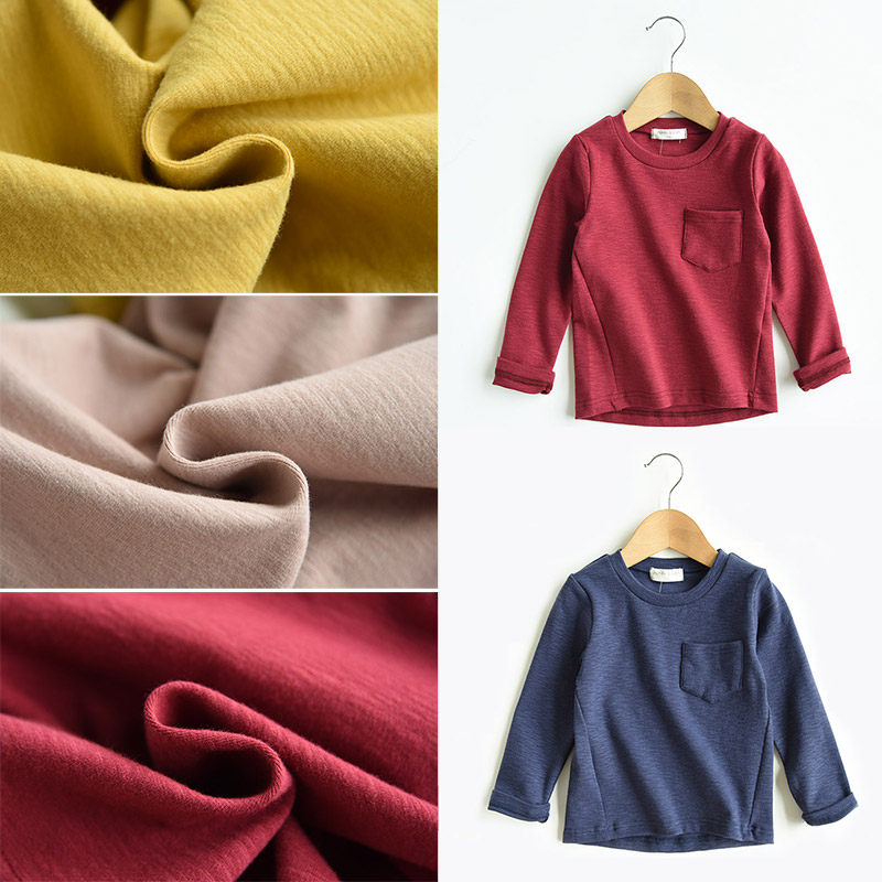 71660 pro-zipped children pure cotton beating undershirt lady male and female child pure color round neck long sleeve T-shirt-Taobao