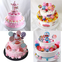 New popular net red creative piggy Paige Peggy double-layer fruit kt cat cartoon cake model simulation sample