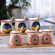 European minimalist ceramic ice crystal crack seasoning jar seasoning bottle jar set seasoning box salt jar household three-piece set