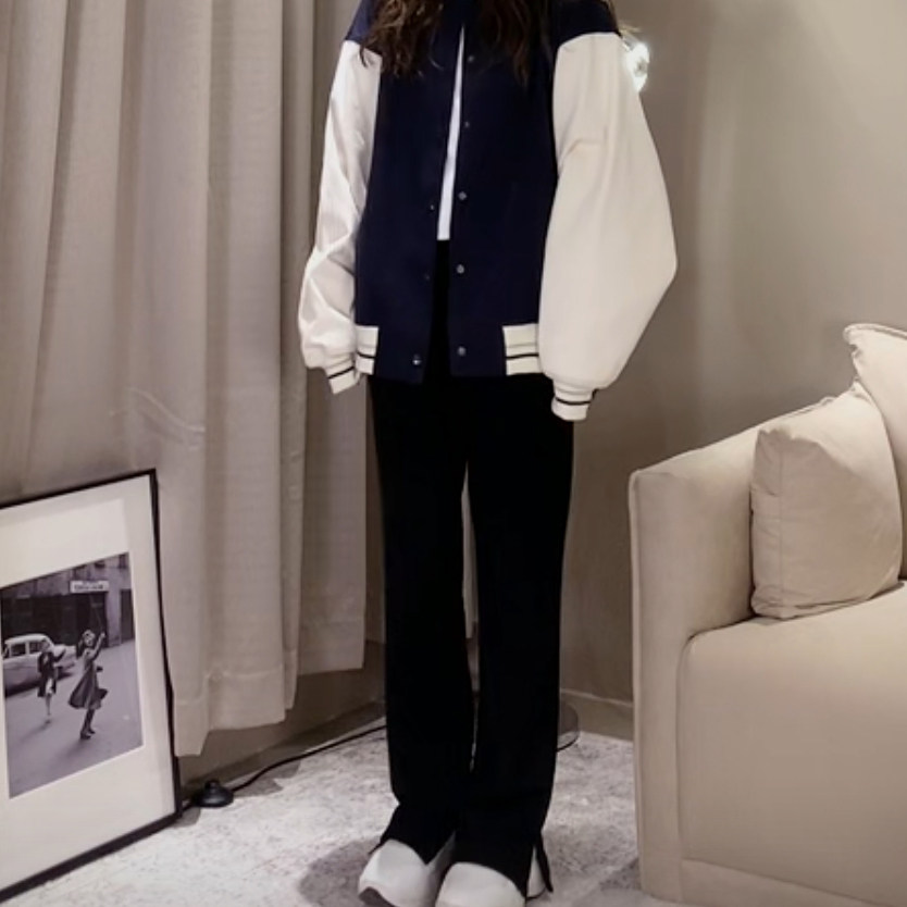 YUYUREAL-21SS black pants women's high waist slim straight nine-point cigarette pants side slit mopping pants