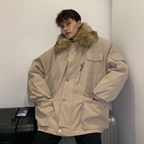 Cui layout 19AW short winter big wool collar cotton jacket hooded jacket mens trend Korean student cotton jacket cotton suit