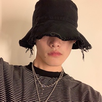 cuibuju 20ss Korean street black raw edge beggar hat made of old wild fisherman hat beach visor hat