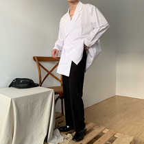 Choi layout 4 seasons 100 hitch Han wind abstinence chic wind design senses minimalist inclined door flap long sleeve shirt male tide