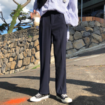 cuibuju 20ss vertical straight trousers mens Korean version of autumn elastic casual pants pure black thin trousers men