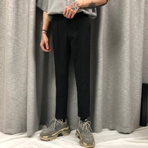 cuibuju 20ss autumn and summer Korean edition pure black thin slim trousers men elastic casual pants straight nine-point pants