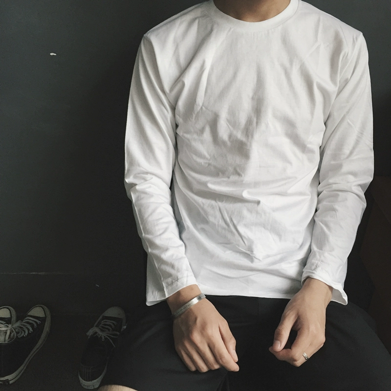 [Nam shop] áo sơ mi nam cổ tròn màu trơn, áo sơ mi dài tay phiên bản Hàn Quốc của áo thun cotton giản dị nam triều