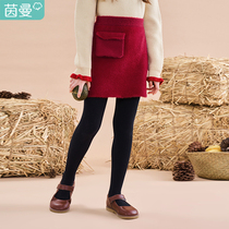 Inman boy dress Childrens dress thickened red girl wool weave half body dress Short dress girl Mao tresses 2021 Winter
