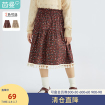 Yinman childrens clothing 2021 autumn new girl long floral skirt childrens pastoral retro A- line dress skirt