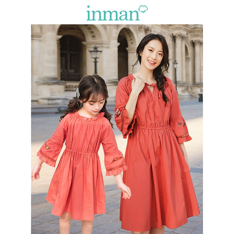 Trang phục trẻ em Inman dành cho cha mẹ và con gái đầm xuân hè Thu Đông 2020 mới cotton ngọt ngào dài tay váy dài - Trang phục dành cho cha mẹ và con