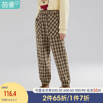 Yinman childrens wear girls lattice pants spring and autumn 2021 New middle childrens casual trousers foreign childrens pants autumn and winter