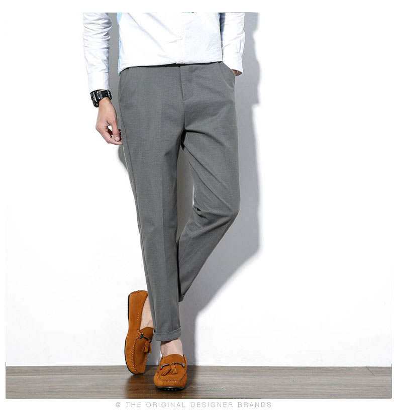 Quần thun nam phiên bản Hàn Quốc của xu hướng cộng với phân bón XL chất béo trẻ em Slim feet 9 chín quần trẻ trung quần tây