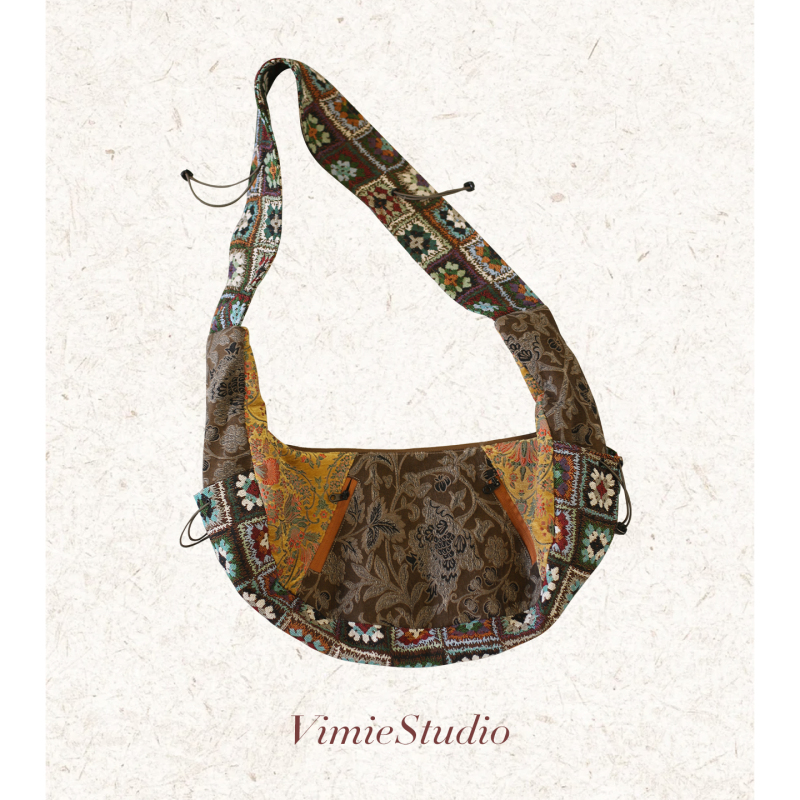Vimie2026 New Retro Jacquard Patchwork Casual Bag Ethnic Style Crossbody Bag Forest Style Exotic Style Single Shoulder Cloth Bag