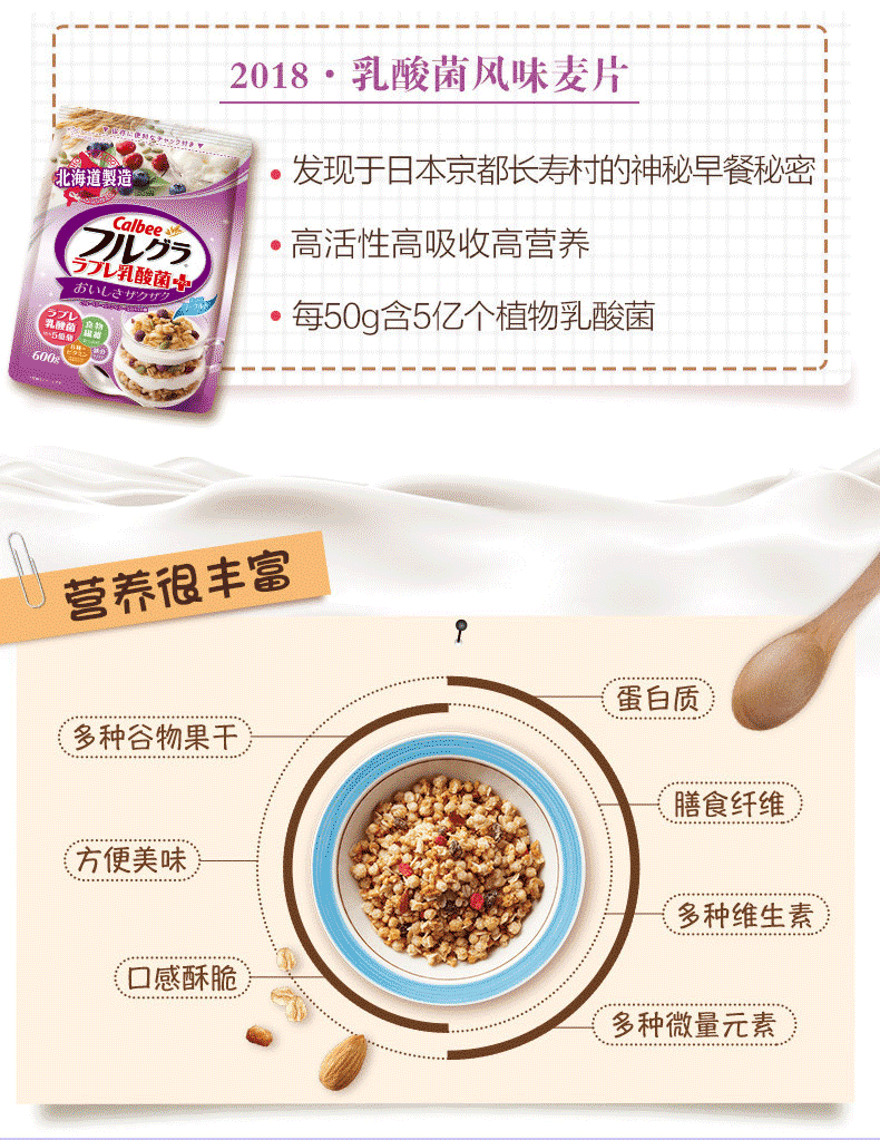 日本销量第一 卡乐比 Calbee 水果麦片 经典味700g+乳酸菌风味600g 图2