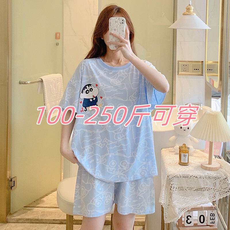 Extra Large Size 125kg Short-Sleeved Pure Cotton Pajamas Set for Women in Summer for Fat Girls 100kg Thin Home Wear Two-Piece Set