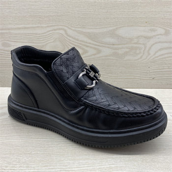 Slip-on thick fleece warm business casual leather shoes